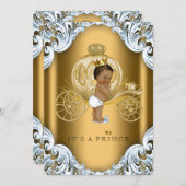 ブルーと金ゴールドキャリッジの民族王子赤ちゃんシャワー 招待状 (正面/裏面)