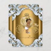 ブルーと金ゴールドキャリッジの民族王子赤ちゃんシャワー 招待状 (正面/裏面)
