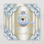 ブルーと金ゴールドキャリッジプリンスエスニックベビーシャワー 招待状 (正面/裏面)