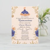ブルーと金ゴールドキンセアニラ招待状金ゴールド花 招待状 (スタンド正面)