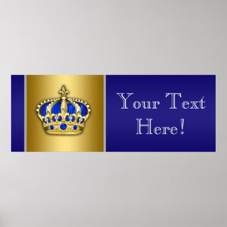 ブルーと金ゴールドクラウンプリンスベビーシャワーバナー ポスター