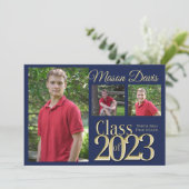 ブルーと金ゴールドクラスの202写真卒業Invita 招待状 (スタンド正面)