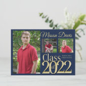 ブルーと金ゴールドクラス2022写真卒業 招待状 (スタンド正面)