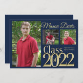 ブルーと金ゴールドクラス2022写真卒業 招待状 (正面/裏面)