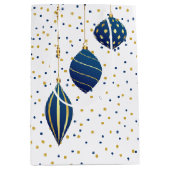 ブルーと金ゴールドクリスマスオーナメントホリデイ ミディアムペーパーバッグ