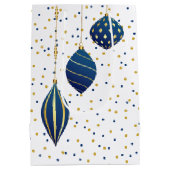 ブルーと金ゴールドクリスマスオーナメントホリデイ ミディアムペーパーバッグ (裏面)