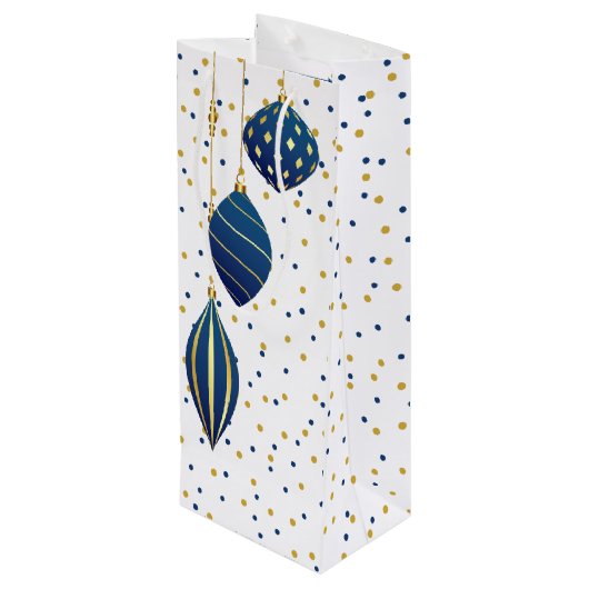 ブルーと金ゴールドクリスマスオーナメントホリデイ ワインギフトバッグ (裏面アングル)
