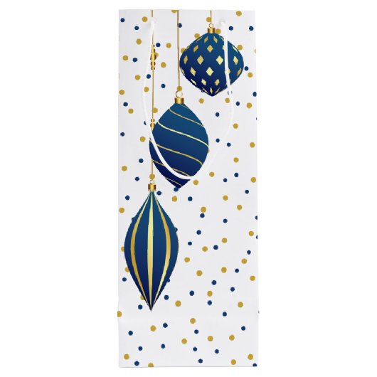 ブルーと金ゴールドクリスマスオーナメントホリデイ ワインギフトバッグ (裏面)