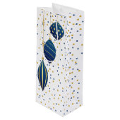 ブルーと金ゴールドクリスマスオーナメントホリデイ ワインギフトバッグ (正面アングル)