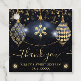 ブルーと金ゴールドクリスマスバウブルSweet sixteen フェイバータグ