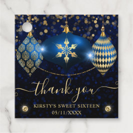 ブルーと金ゴールドクリスマスバウブルSweet sixteen フェイバータグ