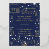 ブルーと金ゴールドクリスマスビレッジフォイルカード 箔シーズンカード (裏面)