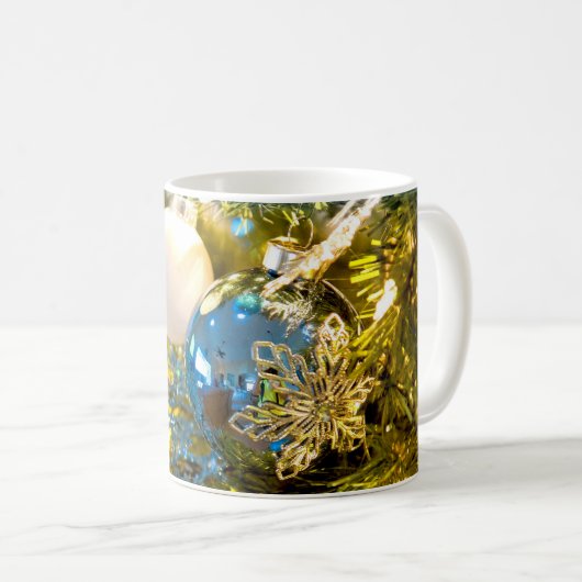 ブルーと金ゴールドクリスマス魔法 コーヒーマグカップ (正面右)