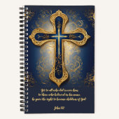 ブルーと金ゴールドクロスゴッドジャーナルと時間を過ごす ノートブック (正面)