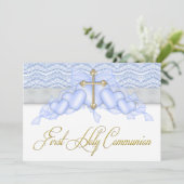 ブルーと金ゴールドクロスボーイズ第一聖餐式 招待状 (スタンド正面)