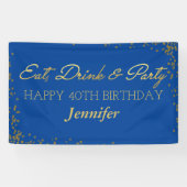 ブルーと金ゴールドグラマー大人ハッピーバースデー 横断幕 (横)