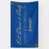 ブルーと金ゴールドグラマー大人ハッピーバースデー 横断幕 (縦)