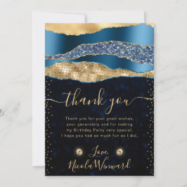ブルーと金ゴールドグラムティアーズバースデーパーティー サンキューカード