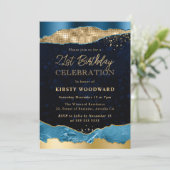 ブルーと金ゴールドグラムティアーズバースデーパーティー 招待状 (スタンド正面)