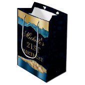 ブルーと金ゴールドグラムティアーズ《写真》ぼけ味バースデーパーティー ミディアムペーパーバッグ (正面アングル)