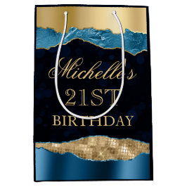 ブルーと金ゴールドグラムティアーズ《写真》ぼけ味バースデーパーティー ミディアムペーパーバッグ