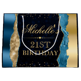 ブルーと金ゴールドグラムティアーズ《写真》ぼけ味バースデーパーティー ラージペーパーバッグ