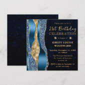 ブルーと金ゴールドグラムティアーズ《写真》ぼけ味21歳の誕生日 招待状 (正面/裏面)