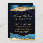 ブルーと金ゴールドグラムティアーズSweet sixteen 招待状 (正面/裏面)