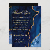 ブルーと金ゴールドグリッターアゲートと結婚大理石 サンキューカード (正面/裏面)
