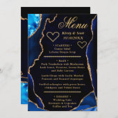 ブルーと金ゴールドグリッターアゲートマーブル結婚ズ メニュー (正面/裏面)