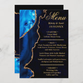 ブルーと金ゴールドグリッターアゲートマーブル結婚ズ メニュー (正面/裏面)