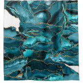 ブルーと金ゴールドグリッターアゲート シャワーカーテン (正面)