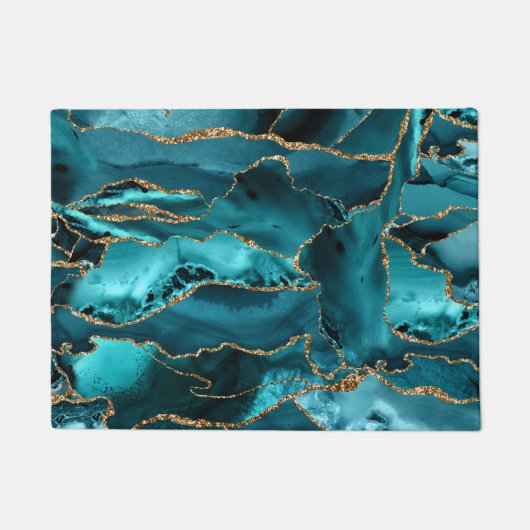 ブルーと金ゴールドグリッターアゲート ドアマット (正面)