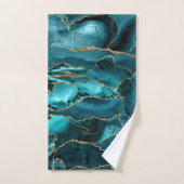 ブルーと金ゴールドグリッターアゲート バスタオルセット (ハンドタオル)