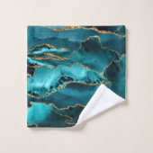 ブルーと金ゴールドグリッターアゲート バスタオルセット (ウォッシュタオル)