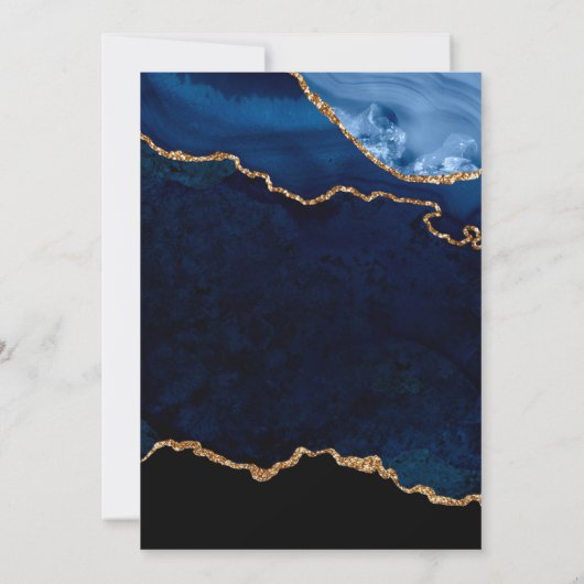 ブルーと金ゴールドグリッターアゲート&マーブル結婚ズ 招待状 (裏面)