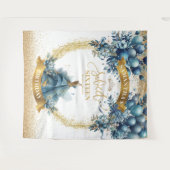 ブルーと金ゴールドグリッタースウィート16パーティー背景 タペストリー (正面(横))