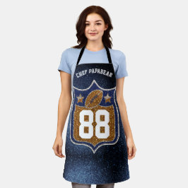ブルーと金ゴールドグリッタースクールサッカーチームカラー エプロン