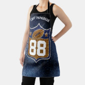 ブルーと金ゴールドグリッタースクールサッカーチームカラー エプロン (インサイチュ)