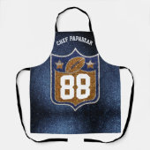 ブルーと金ゴールドグリッタースクールサッカーチームカラー エプロン (正面)