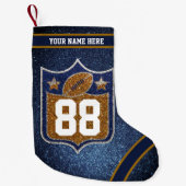 ブルーと金ゴールドグリッタースクールサッカーチームカラー スモールクリスマスストッキング (正面)