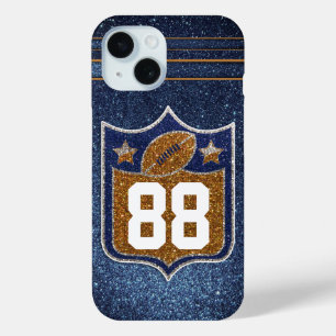 ブルーと金ゴールドグリッタースクールサッカーチームカラー iPhone 15ケース