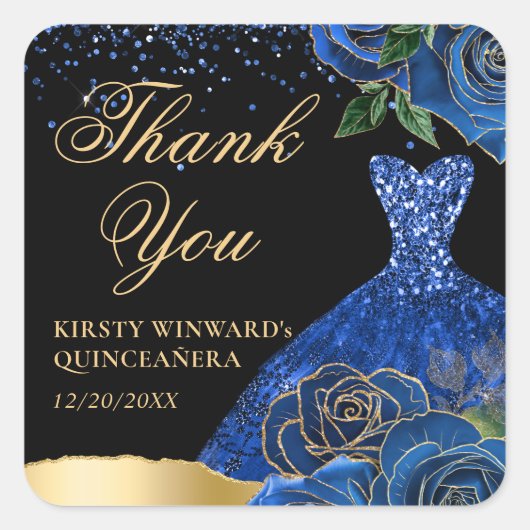 ブルーと金ゴールドグリッタードレスグラムバラキンセアニェラ スクエアシール (正面)