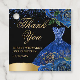 ブルーと金ゴールドグリッタードレスグラムバラスウィート16 フェイバータグ