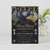 ブルーと金ゴールドグリッターバウブルSweet sixteen 招待状 (スタンド正面)