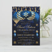 ブルーと金ゴールドグリッターバウブルSweet sixteen 招待状 (スタンド正面)