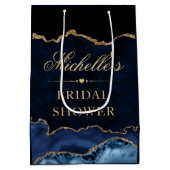 ブルーと金ゴールドグリッターマーブルアゲートブライダルシャワー ミディアムペーパーバッグ (裏面)