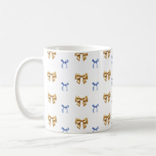 ブルーと金ゴールドコケットボウ コーヒーマグカップ