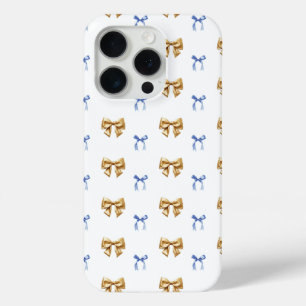 ブルーと金ゴールドコケットボウ iPhone 15 PROケース
