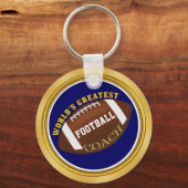ブルーと金ゴールドサッカーコーチギフトとテキスト キーホルダー (裏面)